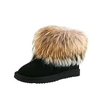 shenduo bottes d'hiver pour femme en cuir - boots & bottines fourrées courtes plates doublure chaude d9258 noir 39