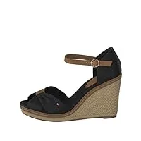 tommy hilfiger chaussures femme semelles compensées espadrilles iconic elena sandal talon compensé, noir (black), 39 eu
