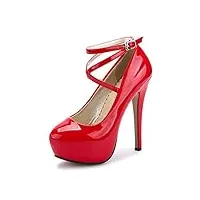 ochenta femme escarpins bride cheville sexy talon aiguille 14cm plateforme epais chaussures club soiree 01 pu rouge asiatique 46 (280 mm)