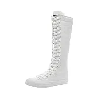 jamron filles femmes mode genou haut lacer bottes de toile pur blanc fermeture eclair chaussures de danse sn811 eu40