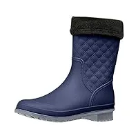 youjia femmes bottes de pluie plaid mi-mollet bottines en caoutchouc chaussures de jardin avec chaussettes chaudes (bleu & chaussettes, cn 37)