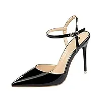 wealsex escarpins sandales cuir vernis talon haut aiguilles sexy bout pointu bride cheville chaussure mode simple soirée club bar mariage femme (noir,34)