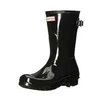 hunter women's original back adjustable short gloss rain boots black 5 m us