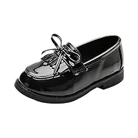 wealsex mocassins fille cuir vernis bout ronde talon plate chaussures de ville ecole franges oxford noir bordeaux argent(noir,32)