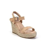 minetom sandales femmes mode espadrille sandals talon compensé plateforme Été casual romaines sandals bride cheville à boucle chaussures voyage brun 38 eu