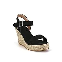 minetom sandales femmes mode espadrille sandals talon compensé plateforme Été casual romaines sandals bride cheville à boucle chaussures voyage noir 38 eu