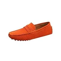 mocassins en daim hommes loafers casual vintage slip-on bateau baskets mode basses légères confort chaussures de ville flats (39 eu, orange)