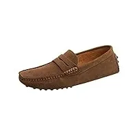 mocassins en daim hommes loafers casual vintage slip-on bateau baskets mode basses légères confort chaussures de ville flats (43 eu, kaki)