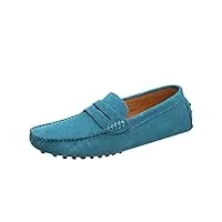 mocassins en daim hommes loafers casual vintage slip-on bateau baskets mode basses légères confort chaussures de ville flats (42 eu, bleu ciel)