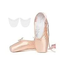 skysoar chaussures de ballet de pointe rose chaussure de danse avec satin rubans de et protège-orteils pour ballerines fille femme,rose,37 eu