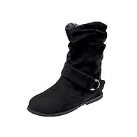 bottines plates pour femme,basse bottes hiver noir mi-montantes boots en daim chaussures de ville vintage boucles bottes chelsea femmes 35-43