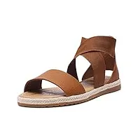 sorel - women’s ella sandal, leather or suede sandal with stretch straps, jute camel brown, 9.5 m us