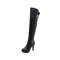 lovouo mode botte haute femme cuissarde talon aiguille haut plateforme avec boucle stiletto thigh high heels boots sangle chaussure fermeture eclair hiver(noir,44)