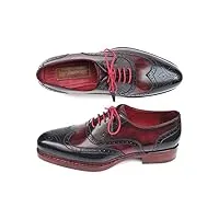 paul parkman chaussures richelieu triple semelle en cuir pour homme bleu marine et rouge (id#027-trp-nvybrd), bleu marine et bordeaux, 41 eu