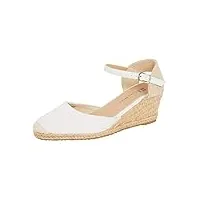 lora dora sandales compensées en toile de jute pour femmes avec semelle à mémoire de forme, talons mi-hauts, espadrilles à la mode avec bride à la cheville pour l'été, blanc, 39 eu
