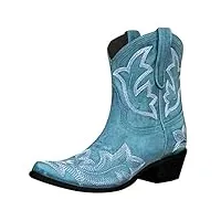 bottes fourrées femmes, bottes hautes fourrure hiver plates cuissardes en cuir synthétique chaussures de ville bottines bout rond chaussures À talons bas cowboy knight (39,bleu)