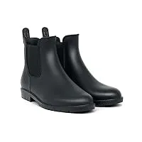 geweo wellies chelsea bottes de pluie imperméables pour femmes bottes de pluie pour femmes bottes respirantes en caoutchouc tige courte plate semelle Épaisse bottes de travail noir taille 40