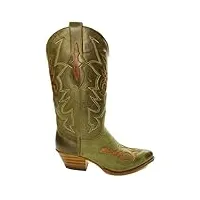 sendra boots 12289 lia vert dames santiag ibiza bottes western talons hauts bout pointu fait main cuir véritable taille 38