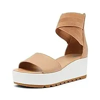 sorel women's cameron flatform ankle strap sandal - honest beige - size 10