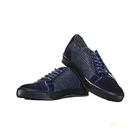 modello pianetto - eu 42 - us 9 - uk 8-27 cm - handmade italiennes cuir pour des hommes couleur bleu marine chaussures décontractées sneakers - cuir de vachette cuir gaufré - lacer