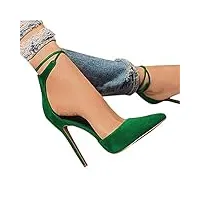 minetom sandales Été femme high heels daim sandales avec bride de cheville talons hauts pour soirée parties mariage chaussures a vert 43 eu