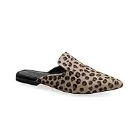 37 léopard emmanuela mules de dentelle en cuir pour femmes, mocassins en cuir souple confortable, glissière de mules, chaussures à glissière plat de haute qualité dans léopard, noir, blanc
