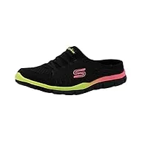 skechers women's no limits slip-on mule sneaker black/black/multi 7 wide