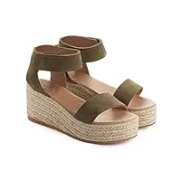abarca sandales femmes plateforme espadrilles wedge chaussures d'été 2021 tongs à bout ouvert en cuir et semelle de jute (kaki, numeric_37)