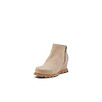 sorel women's joan of arctic wedge iii zip boot — omega taupe, gum 2 — waterproof suede wedge boots — size 8.5