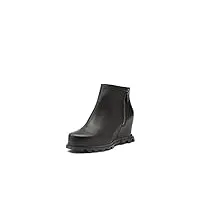 sorel women's joan of arctic wedge iii zip boot — black, sea salt — waterproof leather wedge boots — size 10