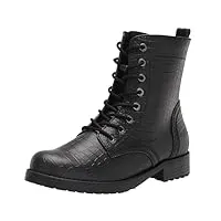 amazon essentials bottes militaires à lacets-couleurs abandonnées femme, noir imprimé crocodiles, 37.5 eu