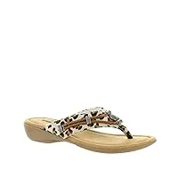 minnetonka silverthorne thong women's sandal 6 b(m) us leopard-cream