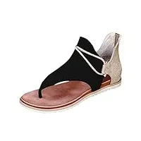 fulidngzg sandales d'été pour femme - cozy - Élégantes - chaussures de plage - en cuir - plat - vintage - loisirs - tongs - appartement, noir , 44