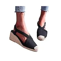 minetom femme sandales espadrilles compensées À semelle plateforme sandales compensées Été chaussures avec bout fermé a noir 36 eu