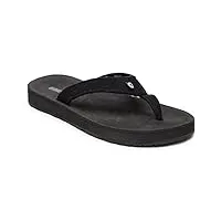 minnetonka hedy sandal - women’s beach flip flops handcrafted with soft denim or woven fabric accents, and contoured footbed, black linen,6 m