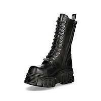 new rock boots m-mili211c-c1 unisexe militaire métallisé noir lacets 100% cuir techno motard 12