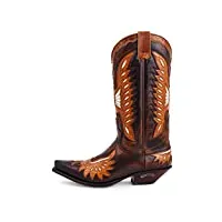 sendra boots 6990 bottes pour femme avec pointe fine avec aigle sur la pointe - style cowboy en cuir marron avec effet vieilli, marron, 38 eu