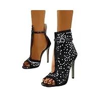 minetom sandales femme bout ouverts chaussures à talon aiguille haut high heels escarpins club soirée sandals b noir 43 eu
