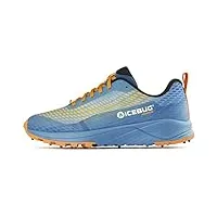 icebug newrun bugrip chaussures de course pour homme avec semelle de traction cloutée en carbure, bleu brume/orange, 42 eu