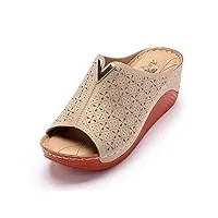 femme mules à talons compensees sandales bout ouvert pu cuir pantoufles plateforme mode chaussures d'été confortables beige a 38 eu (taille de l'étiquette: 39)
