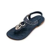 zoerea sandales femme Été plates confortable mode bohème tongs bout ouvert chaussures pour plage vacances du quotidien détente taille style 9 bleu foncé,39 eu