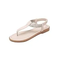 zoerea femmes eté sandales plates casual t-strap strass bohême tongs elegant confort plat chaussures de plage vacances beige 1,39 eu