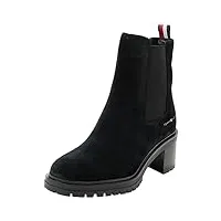 tommy hilfiger femme bottes low boot essential midheel suede bottines, noir (black), 40 eu