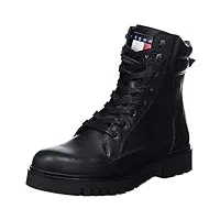 tommy jeans femme bottes mid boot lace up cuir, noir (black), 40 eu