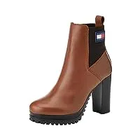 tommy jeans femme bottes low boot high heel cuir, marron (winter cognac), 37 eu
