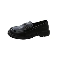 oaleen mocassins loafer femme confortable avec boucle style cuir souple talon carré bout rond chaussures noir 39