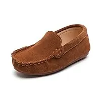 ppxid fille garçon mocassins classique suède chaussures de ville mariage confort plates loafers -brun 23