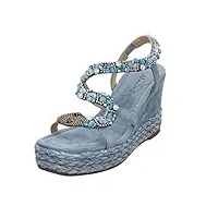 alma en pena sandales pour femme - combinaison en cuir - confortable - loisirs - uni - avec strass - bleu clair et turquoise, sky, 36 eu