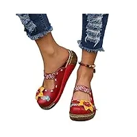 osheoiso sandales chaussures plateforme plate femme sandales Été vintage sabots chaussures casual fille chaussures de plage bout fermé pantoufles en liège b rouge 38 eu