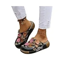 osheoiso sandales chaussures plateforme plate femme sandales Été vintage sabots chaussures casual fille chaussures de plage bout fermé pantoufles en liège c noir 38 eu